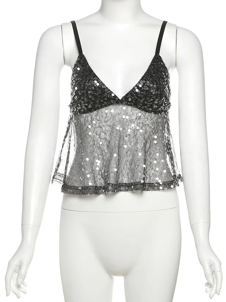Sequined Mesh Top