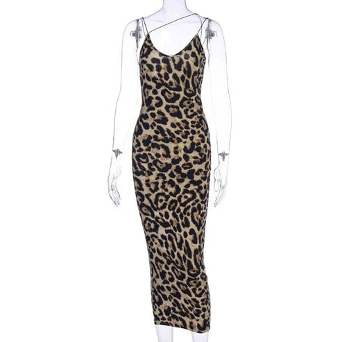 Valeria-Vestido midi con estampado de leopardo