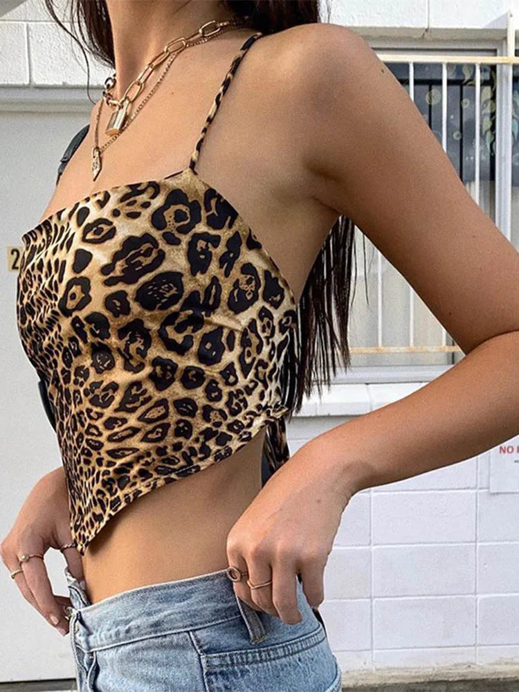 Monica-Camiseta de Tirantes de Mujer con Estampado de Leopardo