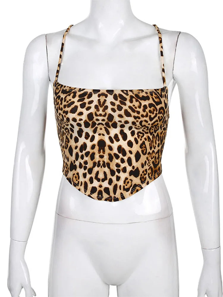 Monica-Camiseta de Tirantes de Mujer con Estampado de Leopardo