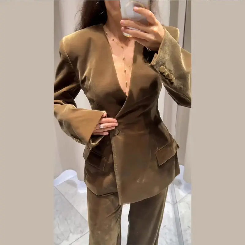Women’s Velvet Blazer Suit Set