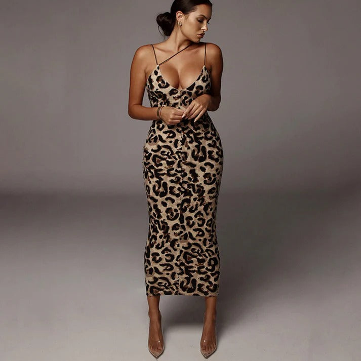 Valeria-Vestido midi con estampado de leopardo